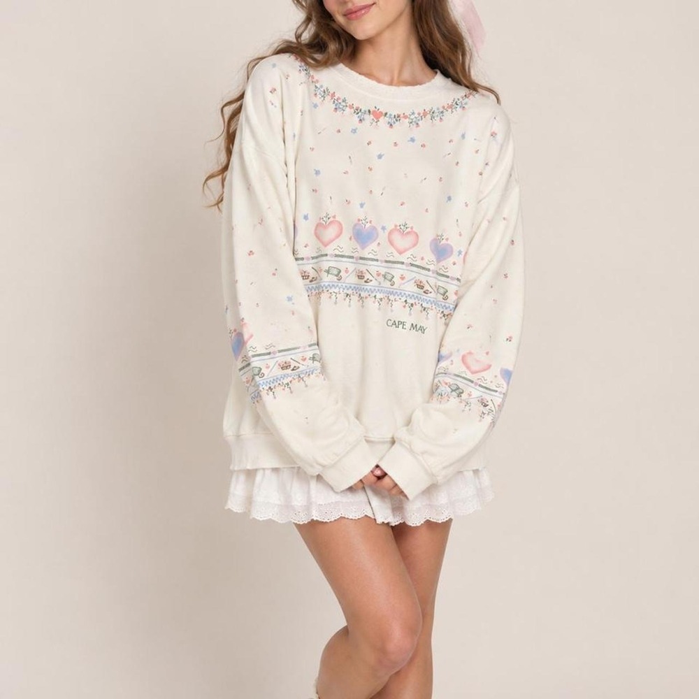 Vintage Sweatshirt Farmhouse Cape May Floral Rustic 80s Grandmacore Cottagecore
